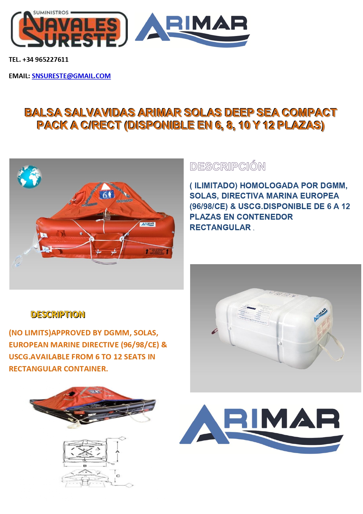 BALSA SALVAVIDAS ARIMAR SOLAS DEEP SEA COMPACT PACK A CRECT (Disponible en 6, 9, 10 y 12 plazas)_page-0001